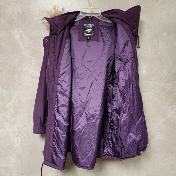 Bromley Sport Purple Puffer Parka Jacket w/Racoon Fur Trim Detachable Hood Sz 2X - Picture 7 of 10
